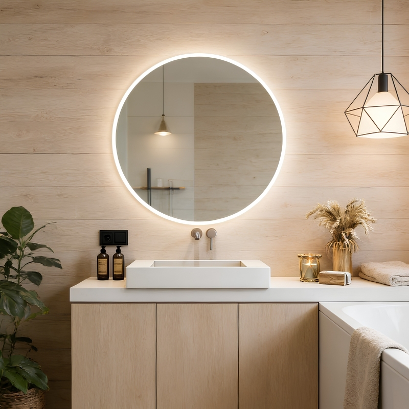 Kumlama Desenli Yuvarlak Banyo Aynaları